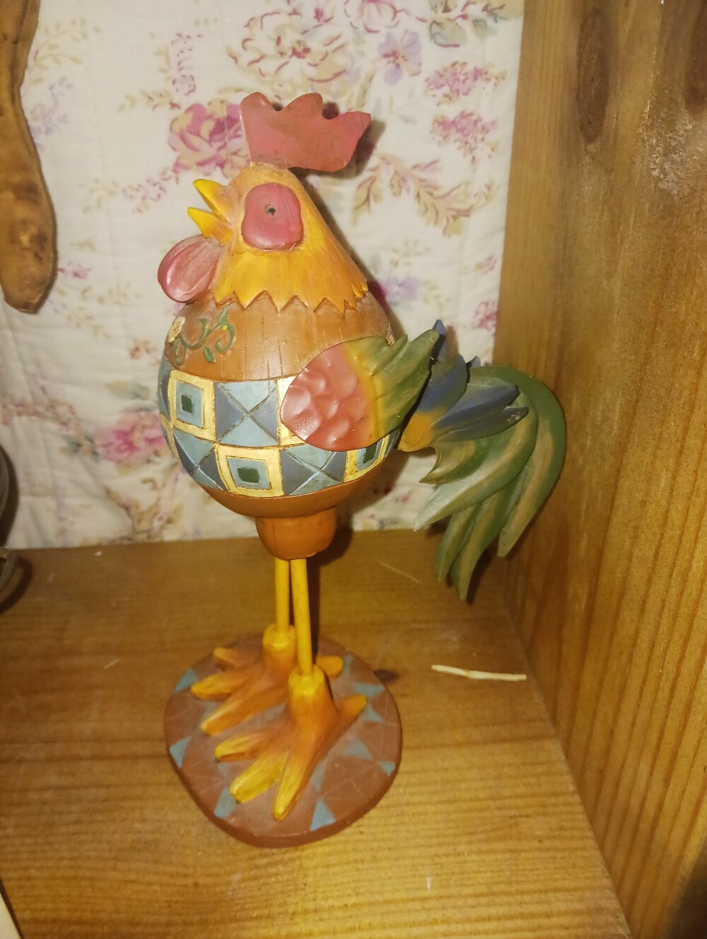 Decorative Multicolor Folk-Art Rooster Figurine - Home Accents